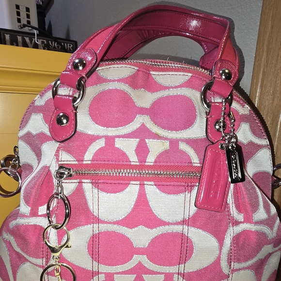 Euc Coach Poppy Signature Lurex C Outline Pink Silver - Picture 2 of 6